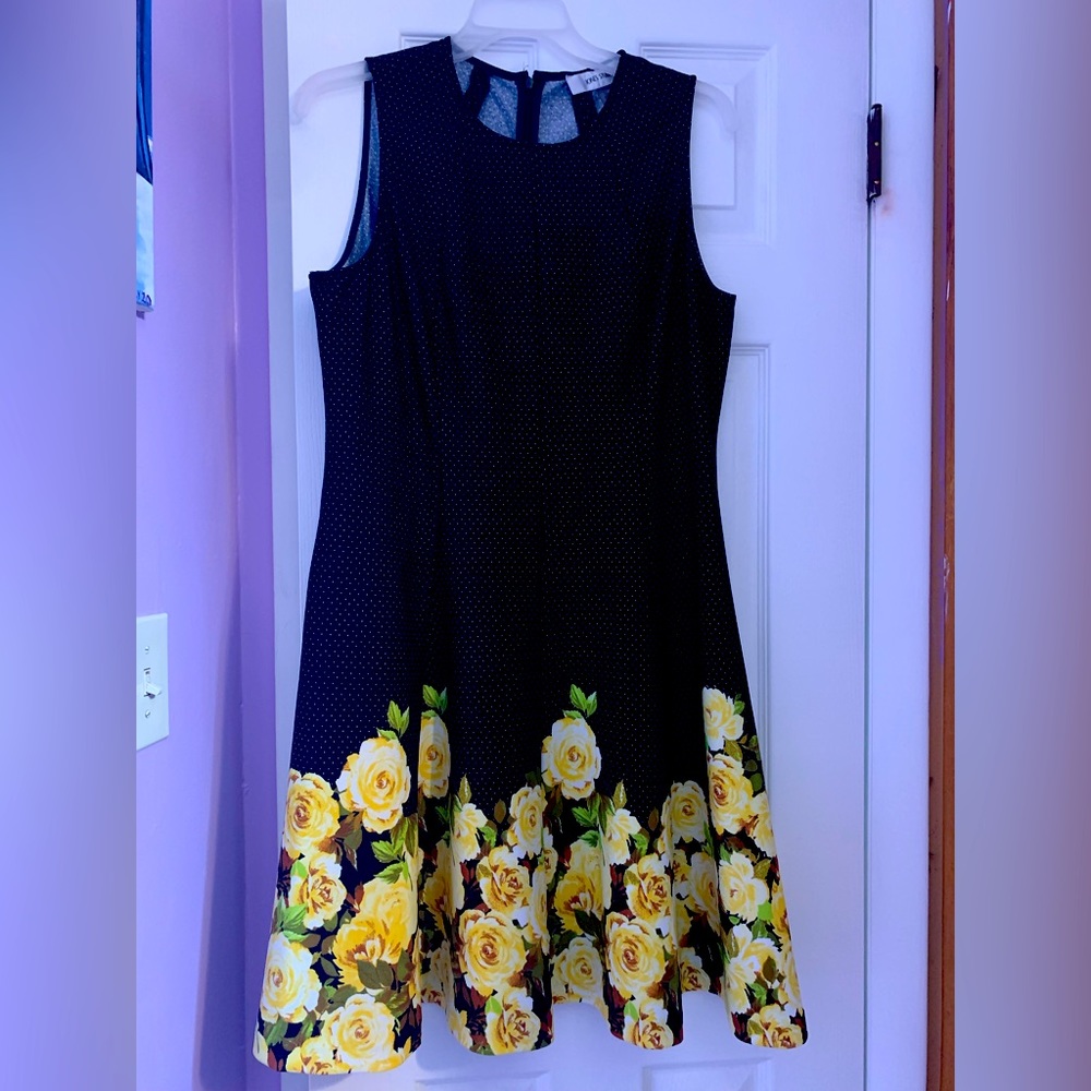 JONES STUDIO POLKA DOT AND ROSES A-LINE DRESS